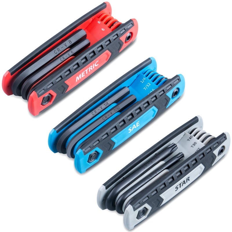 EFFICERE 25-Piece Complete Folding Hex Key Wrench Set  Metric 1.5mm - 8mm  SAE 5/64- 1/4 Star T9 - T40 | Cr-V Steel  Precise and Chamfered Tips | 3 Pack All-Purpose Portable and Compact Allen Wrench Tools - Image 2